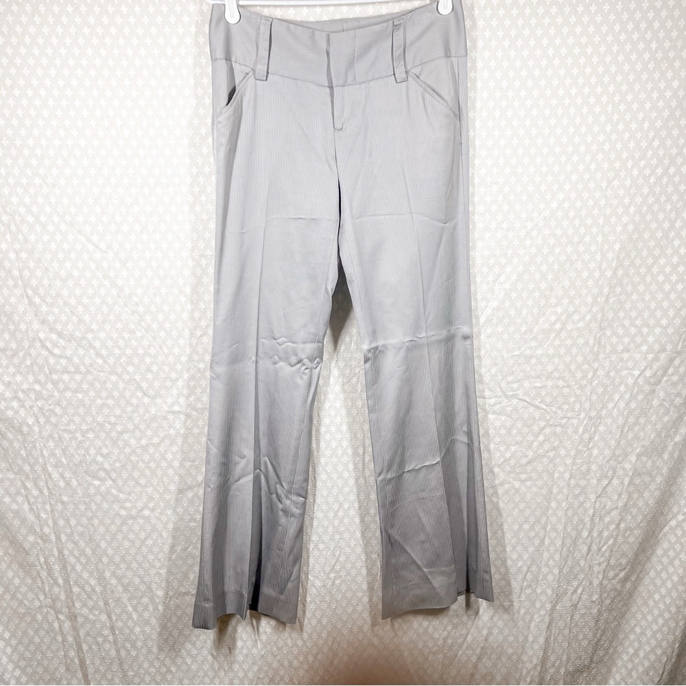 Alice + Olivia Grey Sliver Striped Wide Leg Trouser Pants